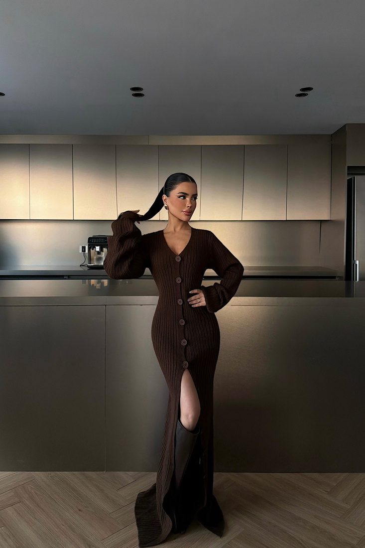 Kahverengi Ophelie Triko Elbise ATE-4886 - EYYO