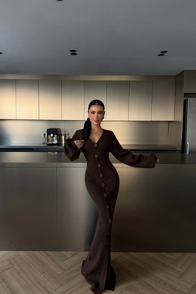 Kahverengi Ophelie Triko Elbise ATE-4886 - 3