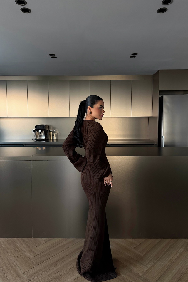 Kahverengi Ophelie Triko Elbise ATE-4886 - 4