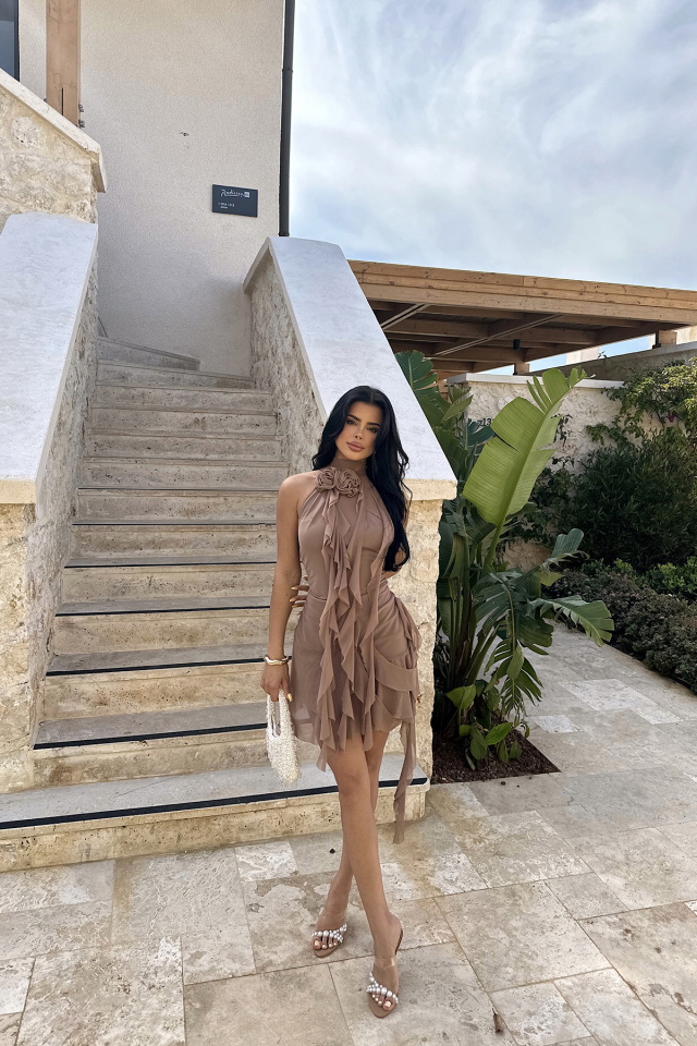 Kahverengi Polina Fırfırlı Elbise ATE-1000 - 4