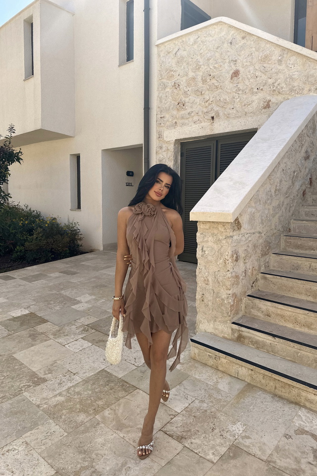 Kahverengi Polina Fırfırlı Elbise ATE-1000 - 5