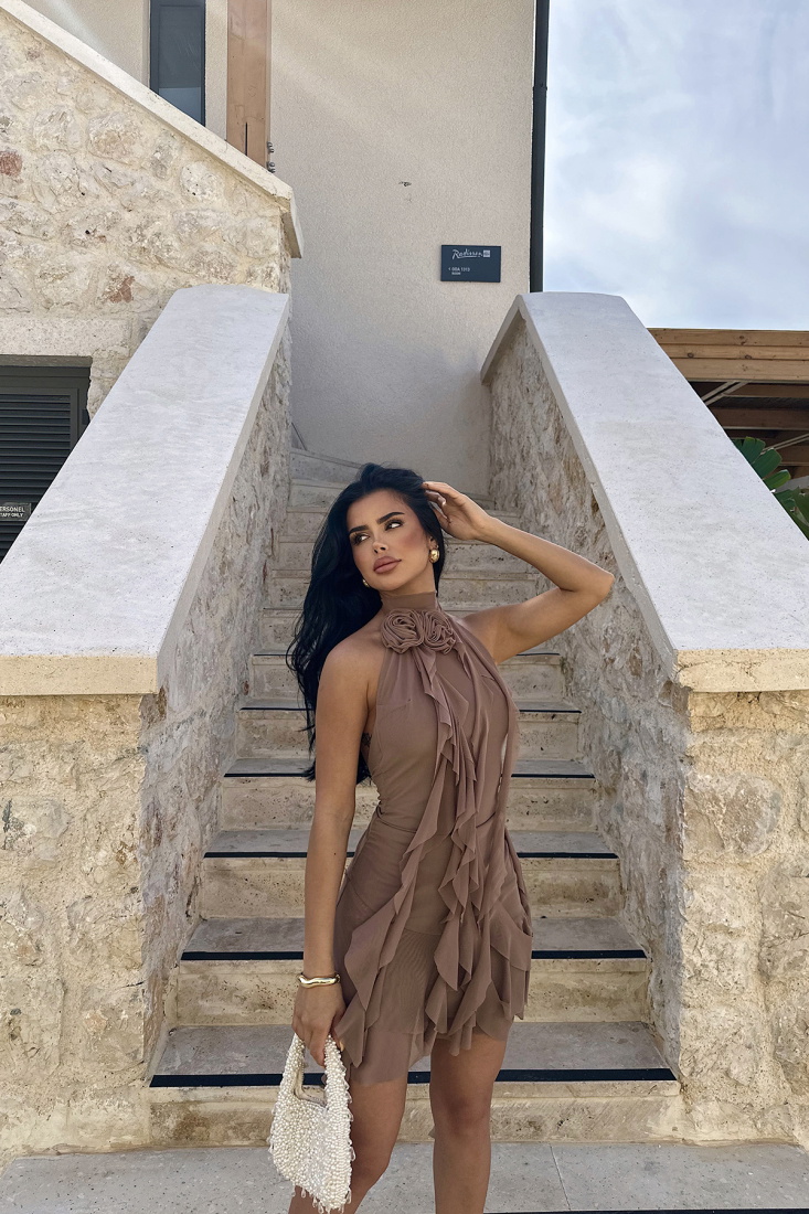 Kahverengi Polina Fırfırlı Elbise ATE-1000 - EYYO