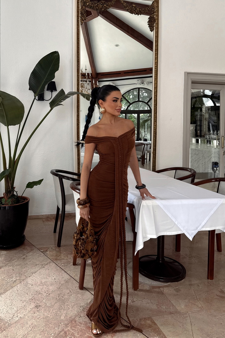 Kahverengi Naselinta Elbise ATE-2370 - EYYO