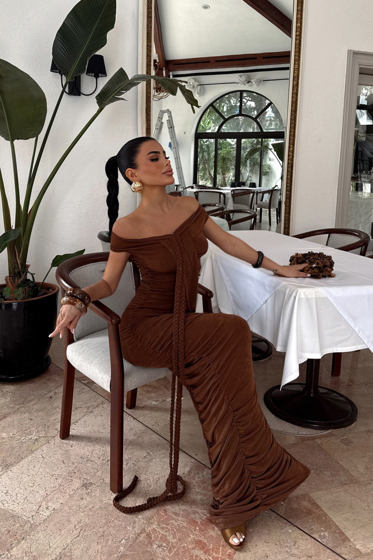 Kahverengi Naselinta Elbise ATE-2370 - EYYO