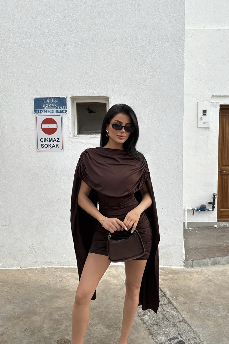Kahverengi Molly Mini Elbise ATE-2492 - EYYO