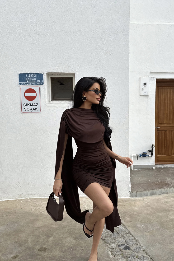 Kahverengi Molly Mini Elbise ATE-2492 - EYYO