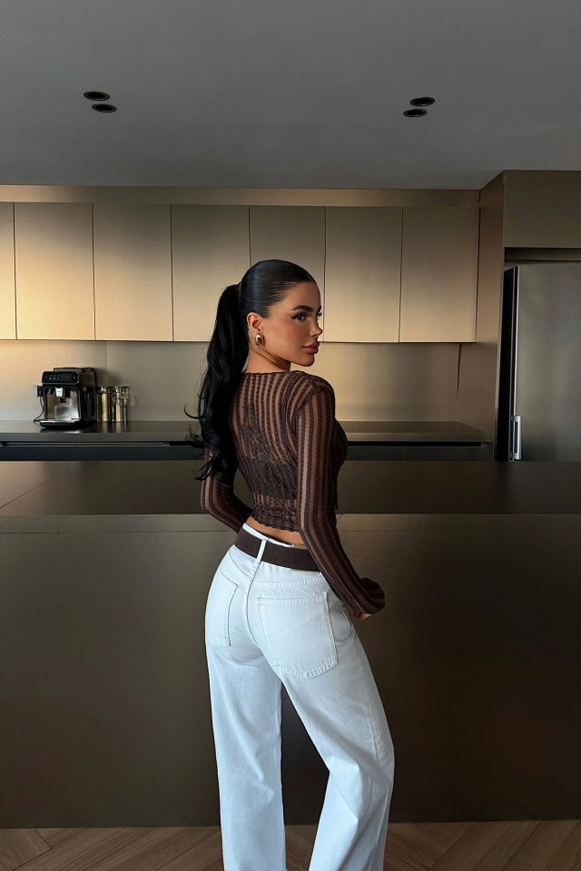 Kahverengi Joaniey Transparan Bluz ATE-4748 - 4