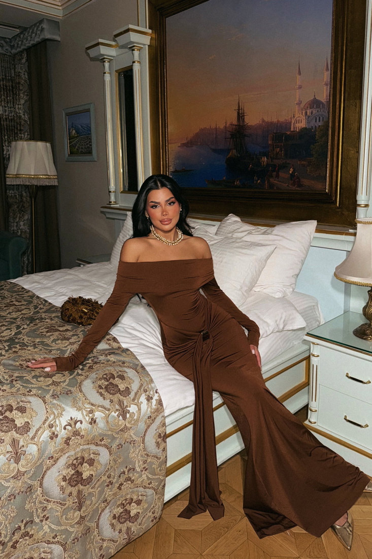 Kahverengi Fallon Uzun Elbise ATE-2186 - EYYO