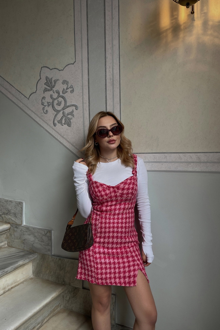 Kazayağı Desen Askılı Elbise ATE3541 - EYYO