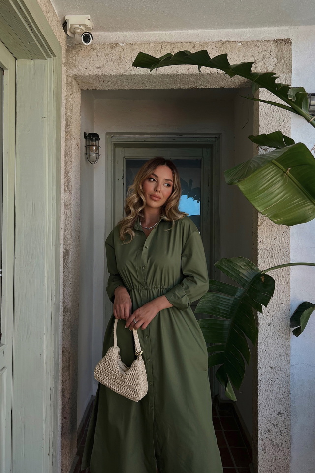 Khaki Buttoned Maxi Dress ATE1837 - 2
