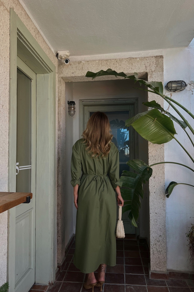Khaki Buttoned Maxi Dress ATE1837 - 3