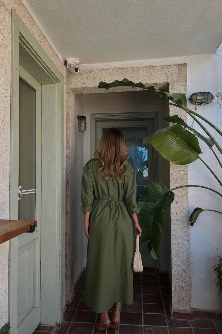 Khaki Buttoned Maxi Dress ATE1837 - DEPPOT