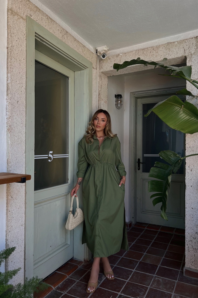 Khaki Buttoned Maxi Dress ATE1837 - 1