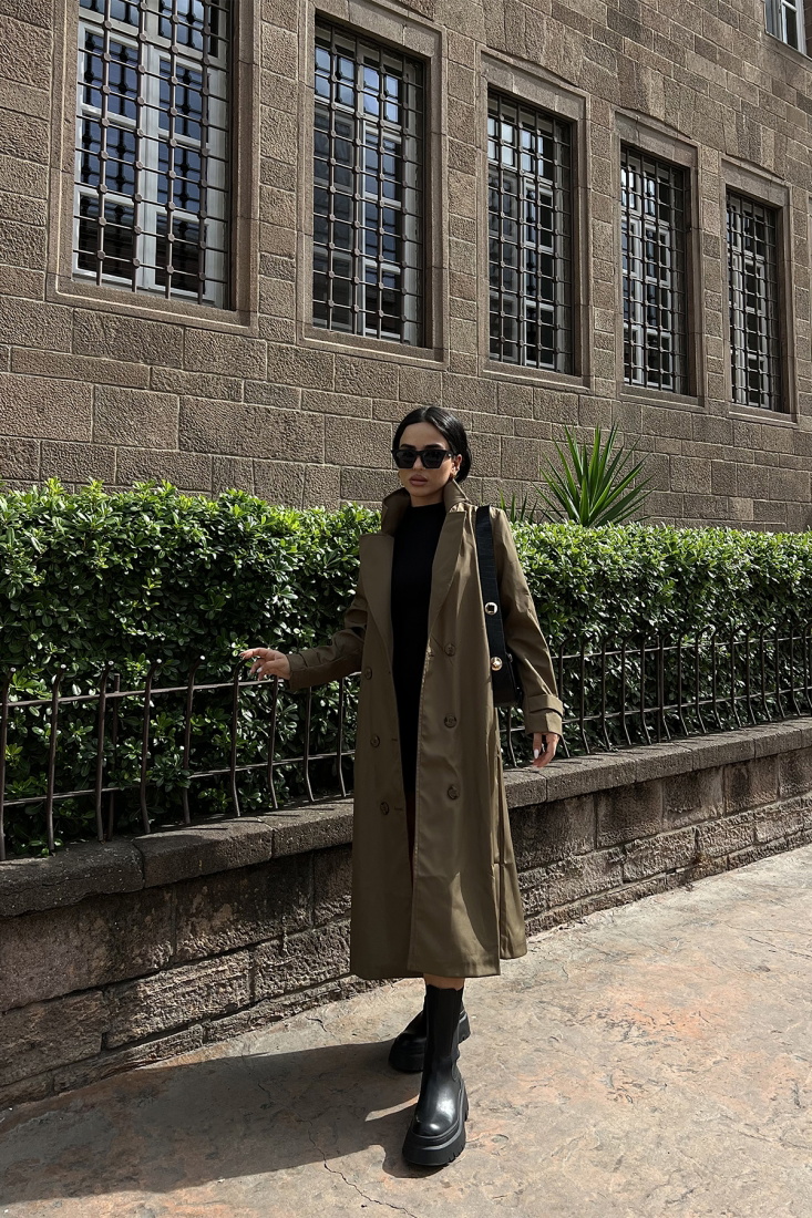 Khaki Buttoned Trenchcoat ATE2063 - EYYO TOPTAN