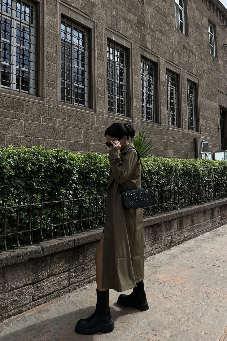 Khaki Buttoned Trenchcoat ATE2063 - EYYO TOPTAN