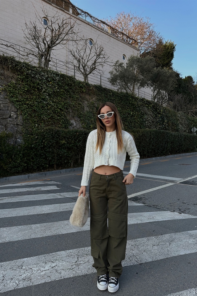 Khaki Cargo Pocket Pants ATE4329 