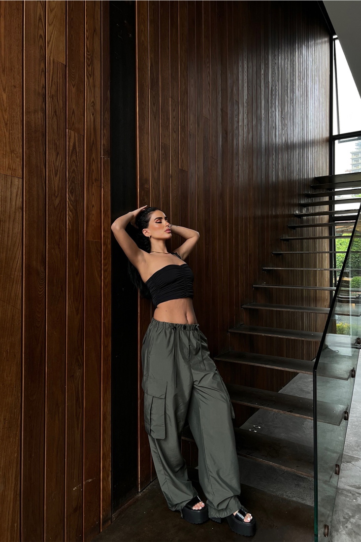 Khaki Cargo Pocket Pants ATE6871 - EYYO