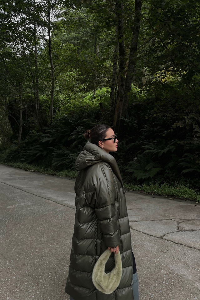 Khaki Long Puffer Coat ATE2110 - 3