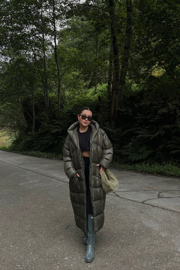 Khaki Long Puffer Coat ATE2110 - HALİS
