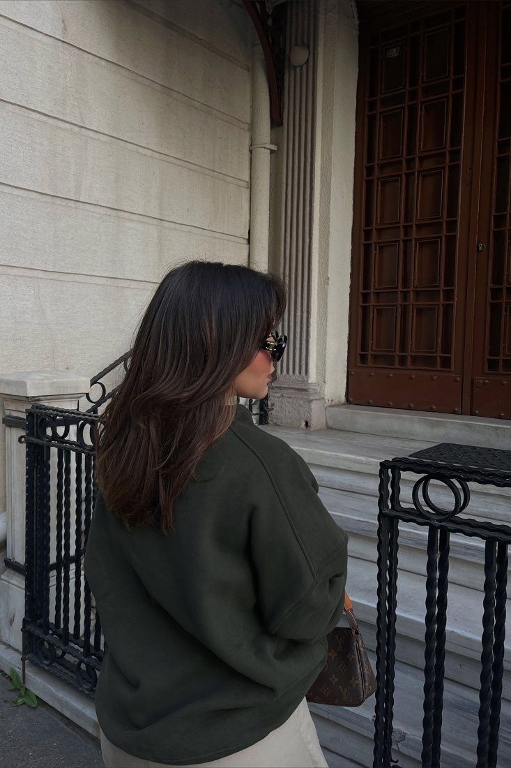 Khaki Oversize Basic Sweat ATE2370 - EYYO