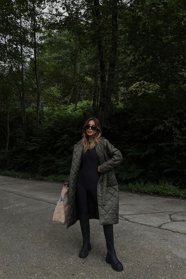 Khaki Quilted Long Coat ATE2085 - 2