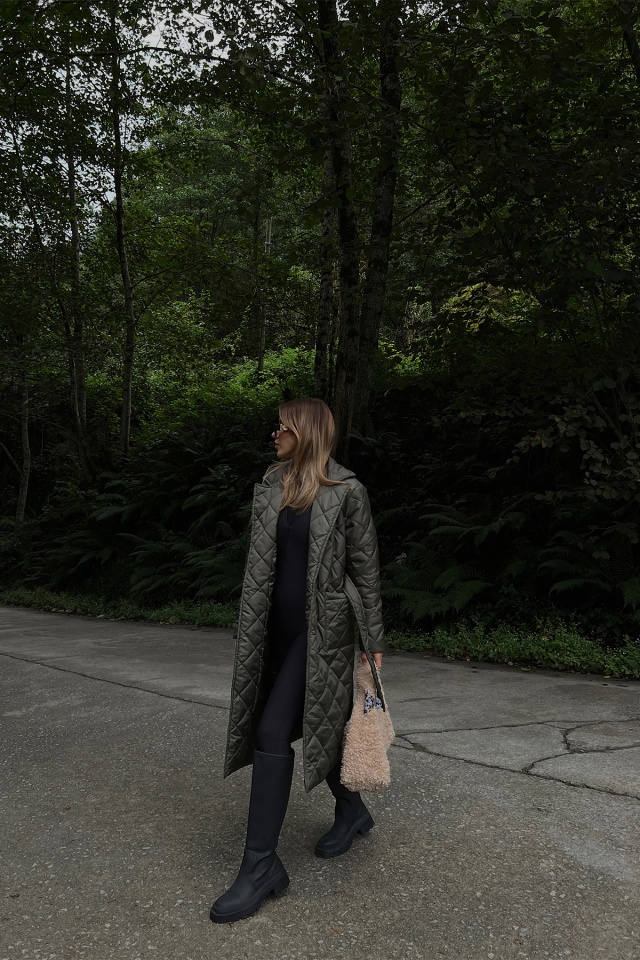 Khaki Quilted Long Coat ATE2085 - 3
