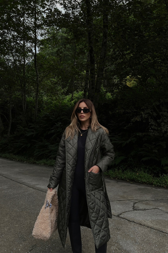Khaki Quilted Long Coat ATE2085 - 1
