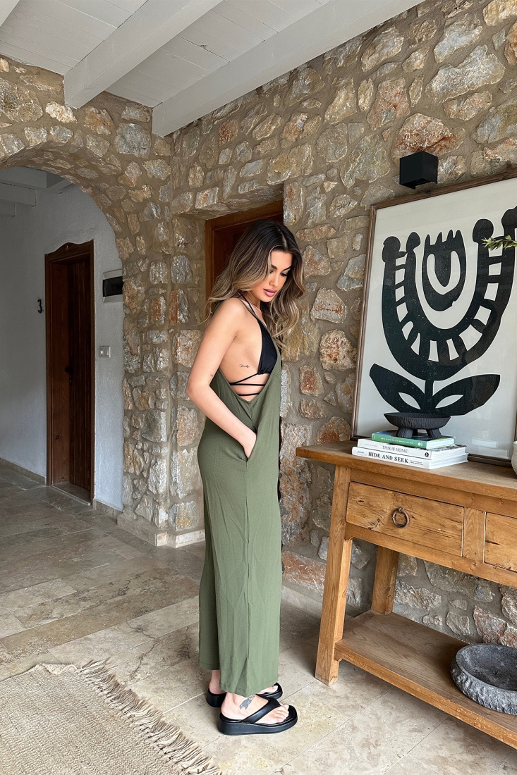 Khaki Strapped Overalls ATE6348 - EYYO