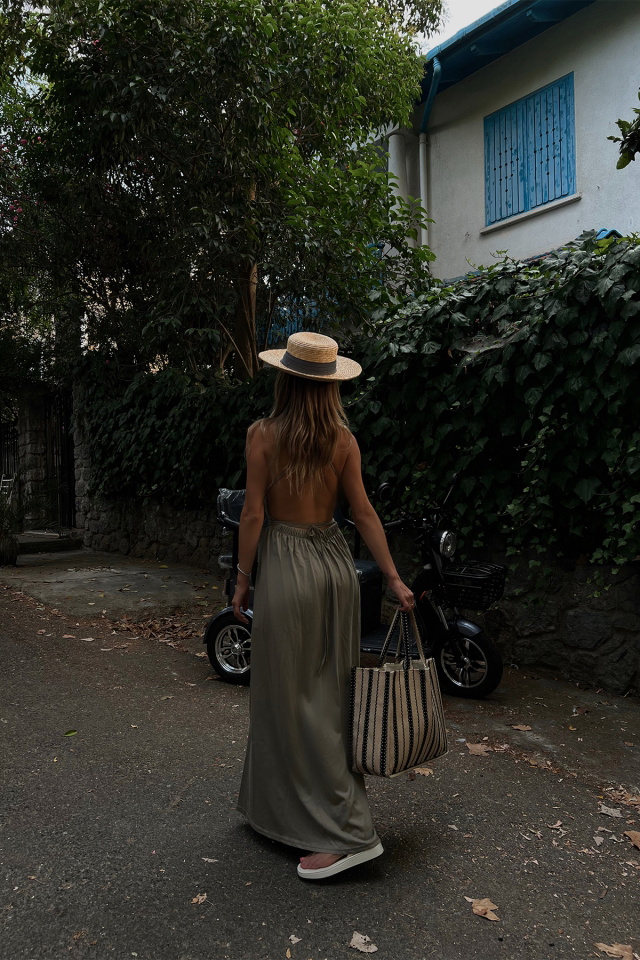 Khaki Slit Detail Laced Dress ATE1754 - 6