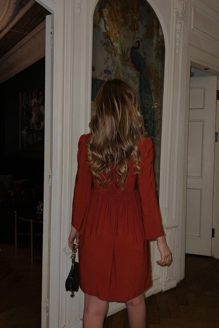 Kiremit Bel Büzgülü Mini Elbise ATE3041 - EYYO