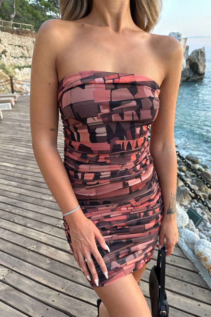 Kiremit Straplez Mini Elbise ATE7230 - EYYO