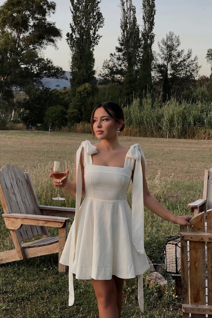 Kırık Beyaz Quillion keten elbise ATE-3207 - EYYO