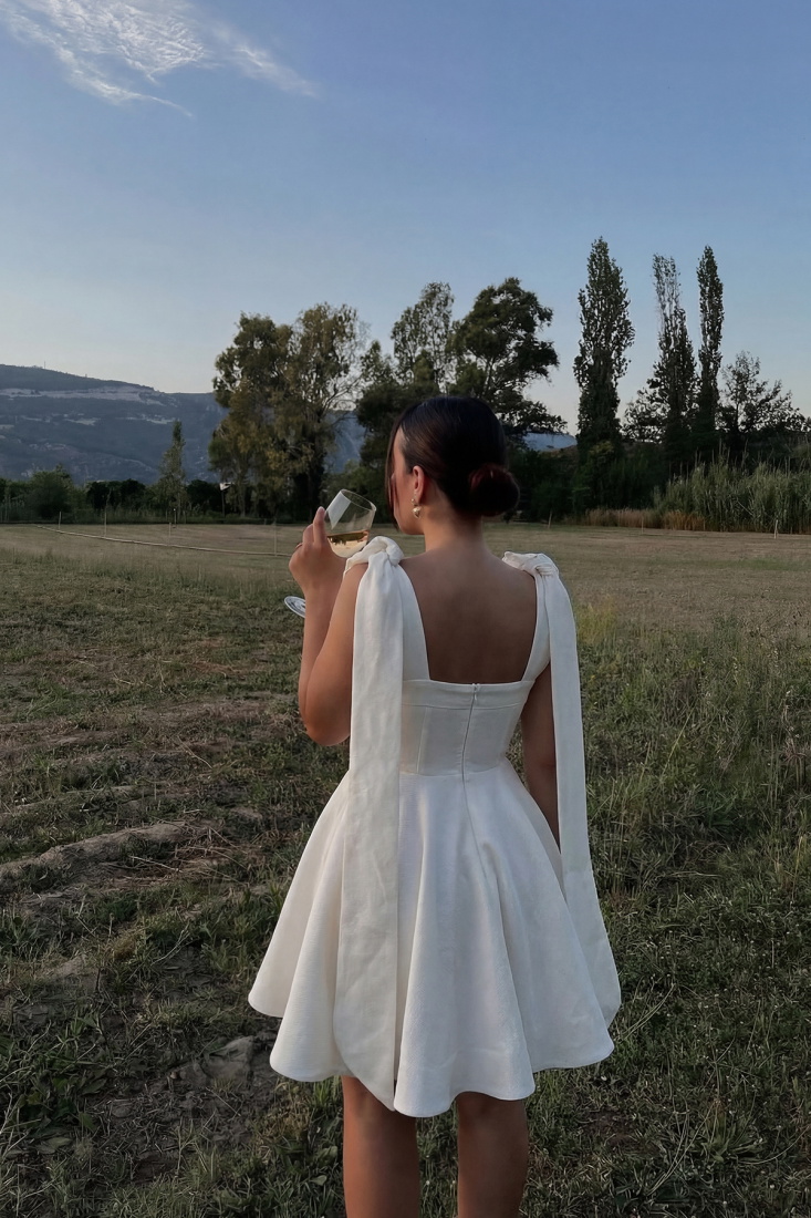 Kırık Beyaz Quillion keten elbise ATE-3207 - EYYO