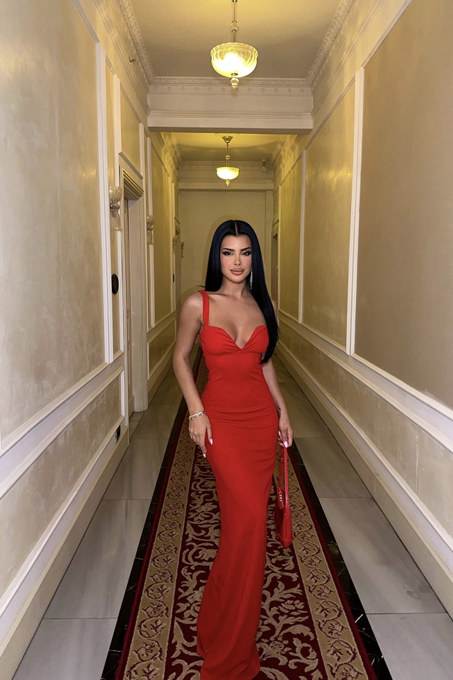 Kırmızı VALENTINA Askılı Elbise ATE-0351 