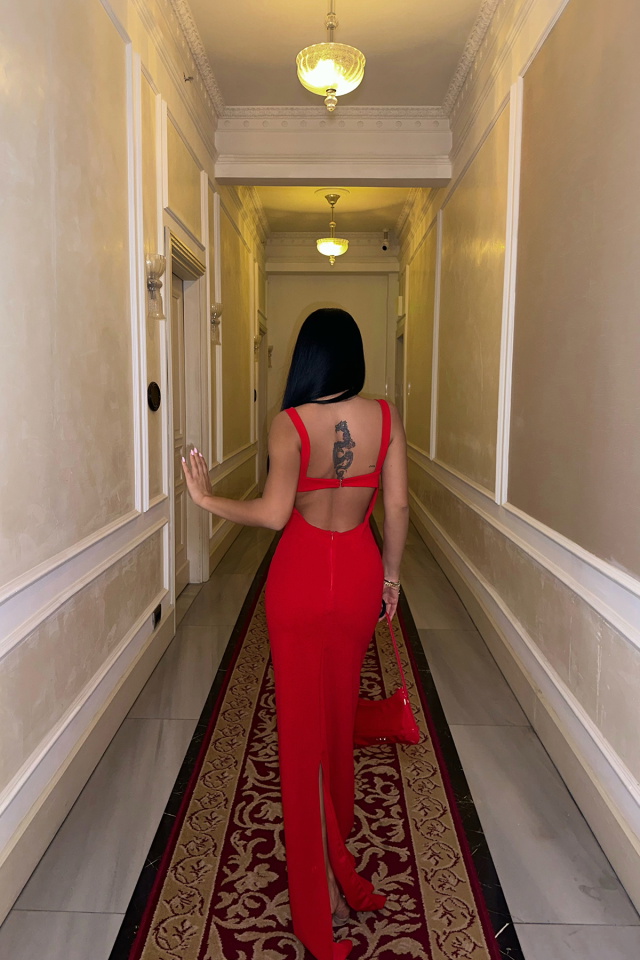Kırmızı VALENTINA Askılı Elbise ATE-0351 - 5