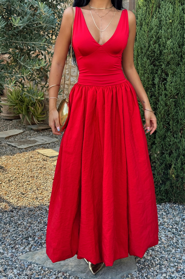 Kırmızı Amara Uzun Balon Elbise ATE-1368 - EYYO
