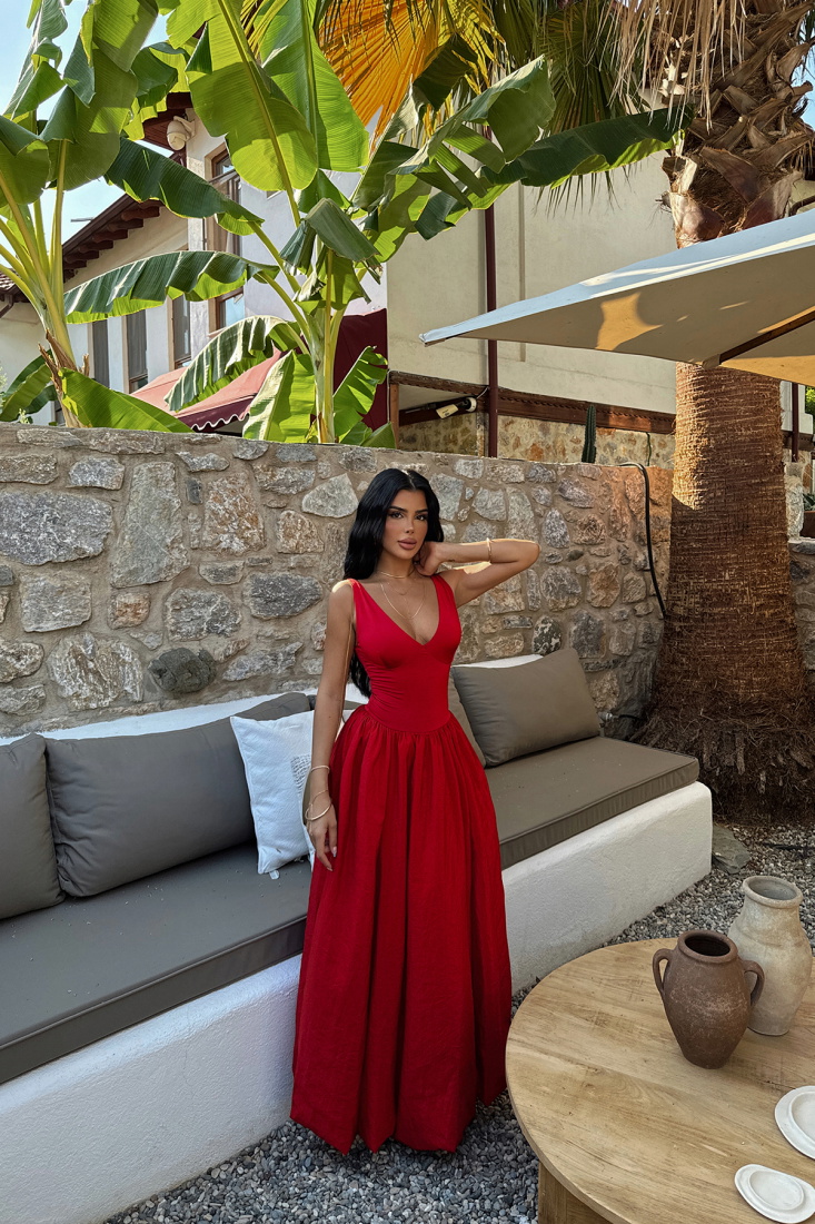 Kırmızı Amara Uzun Balon Elbise ATE-1368 - EYYO