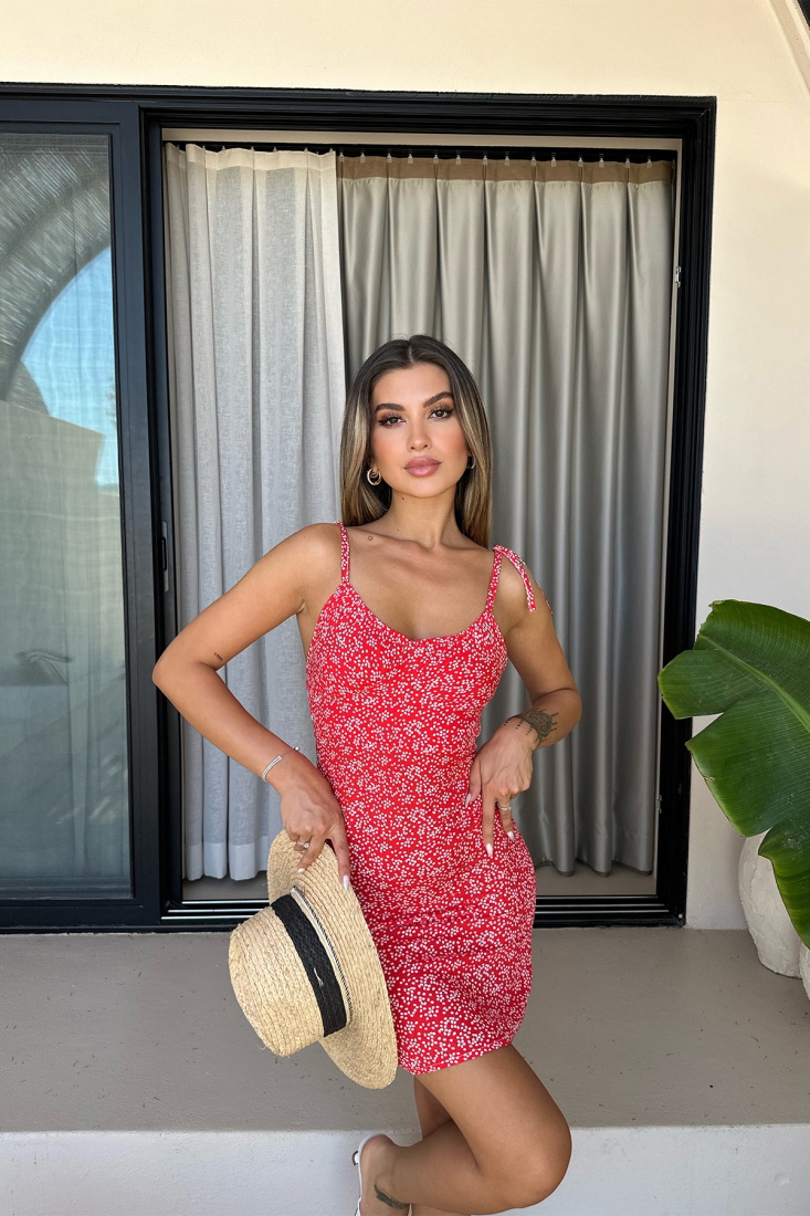 Kırmızı Askılı Mini Elbise ATE7500 - EYYO