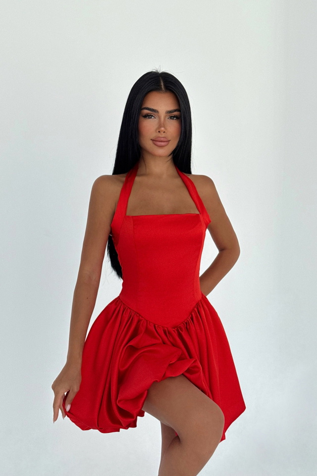 Kırmızı Estella Mini Etek Ucu Balon Elbise ATE-3342 - 2