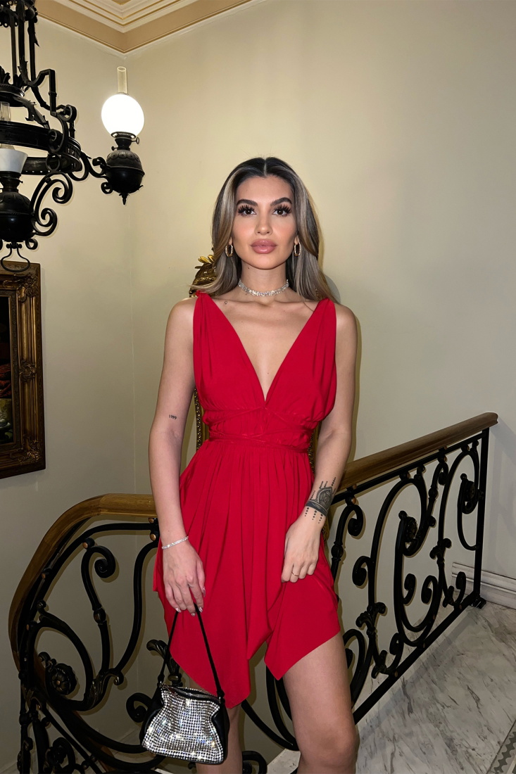 Kırmızı Askılı Mini Elbise ATE4281 - EYYO