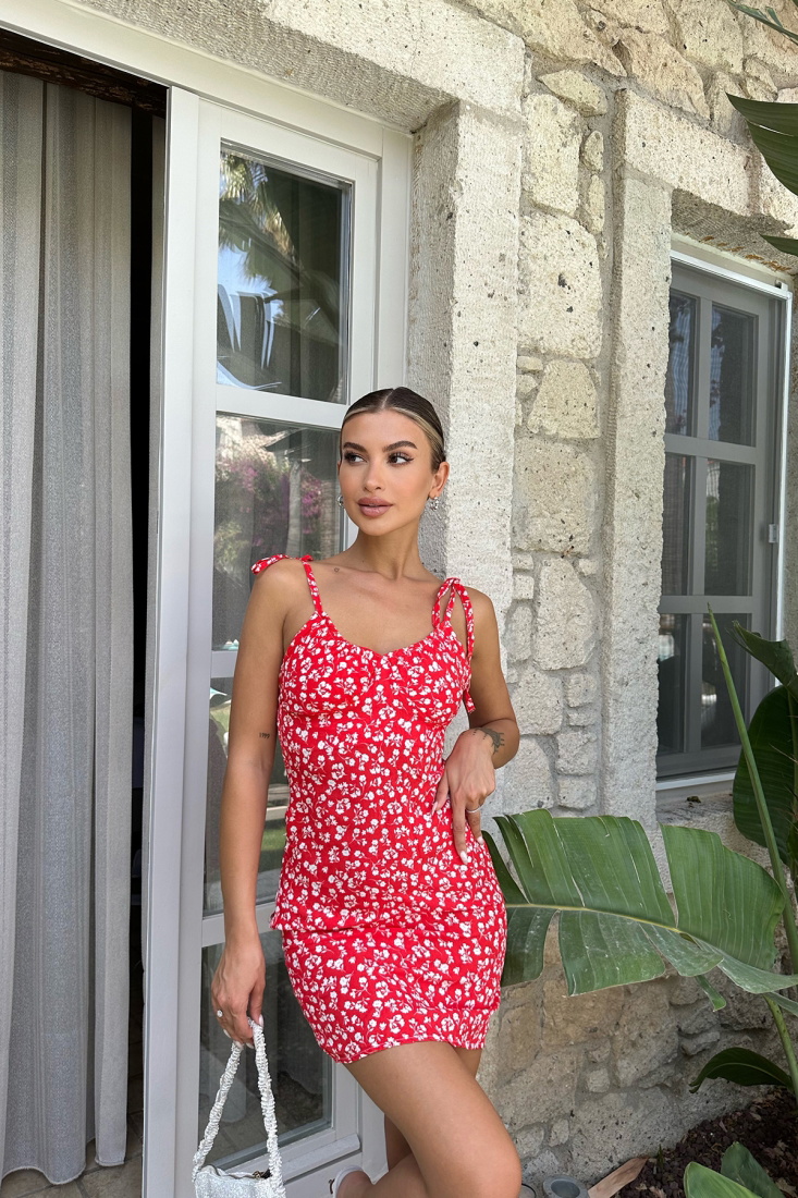 Kırmızı Askılı Mini Elbise ATE7583 - EYYO