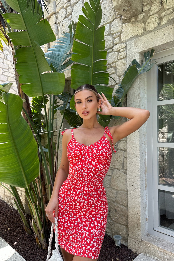 Kırmızı Askılı Mini Elbise ATE7583 - EYYO