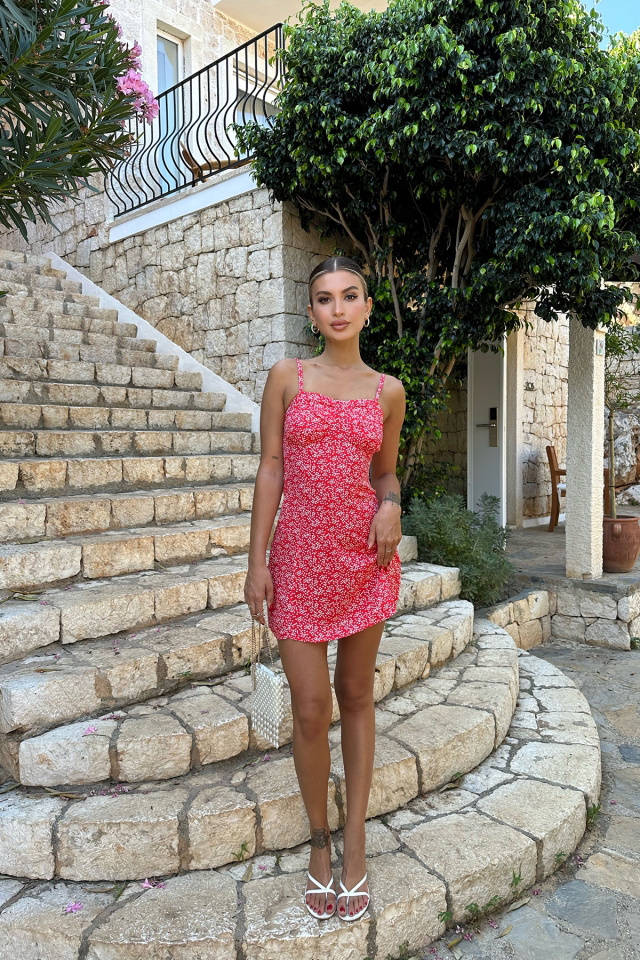 Kırmızı Askılı Mini Elbise ATE7791 