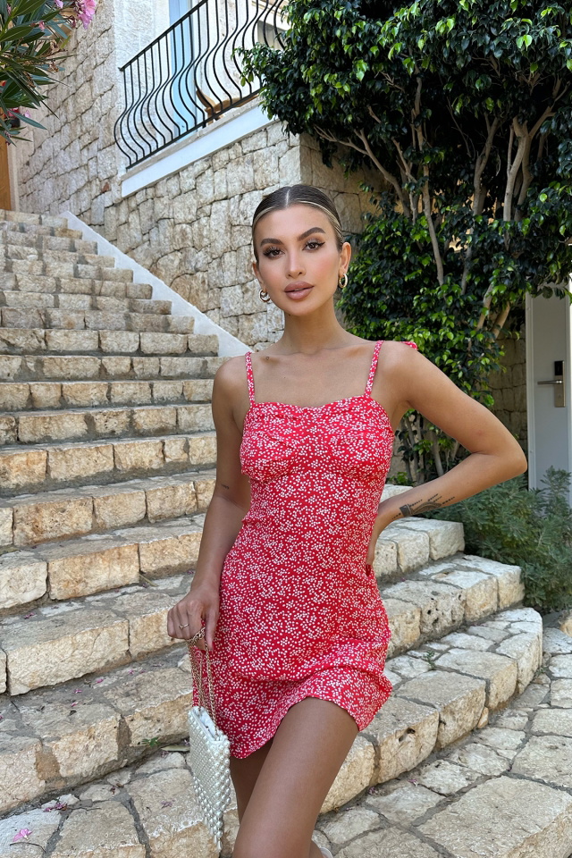 Kırmızı Askılı Mini Elbise ATE7791 - 4