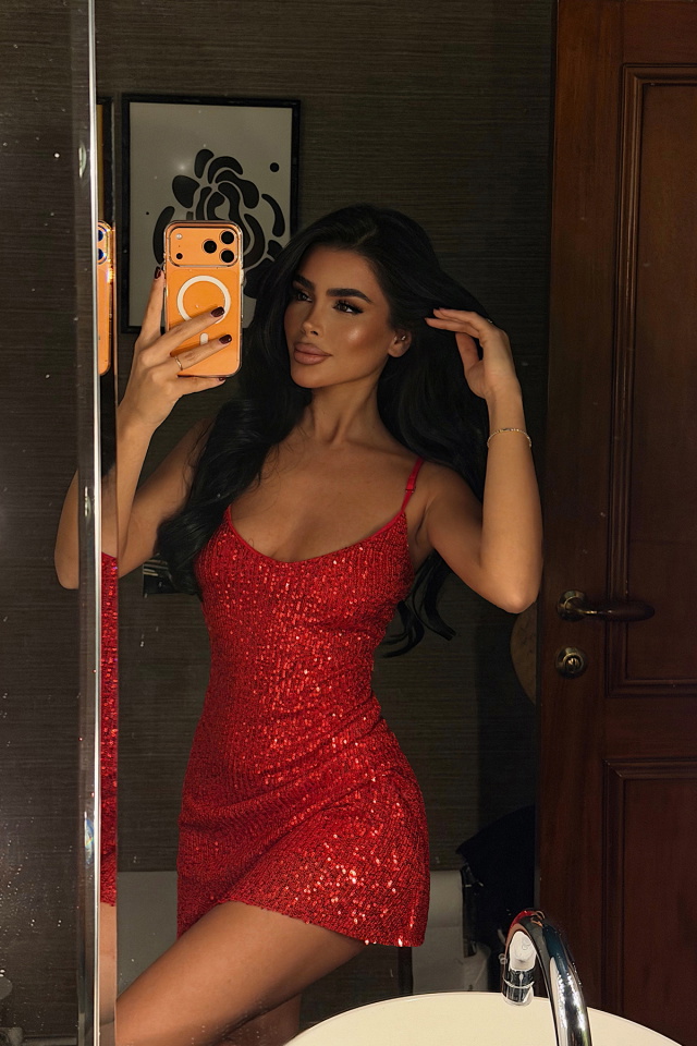 Kırmızı Cozhy mini payetli elbise ATE-3879 - 1