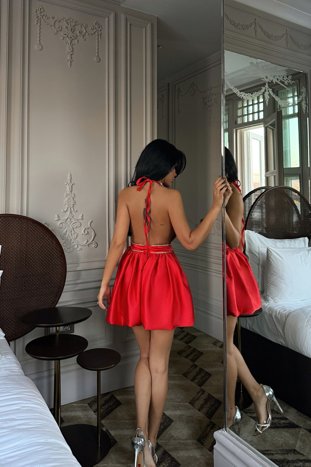 Kırmızı Doria Mini Dekolteli Elbise ATE-3363 - 6