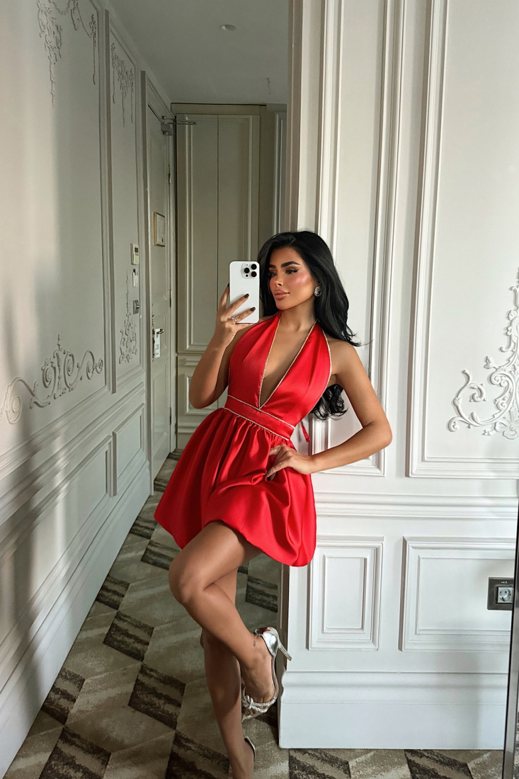 Kırmızı Doria Mini Dekolteli Elbise ATE-3363 - EYYO