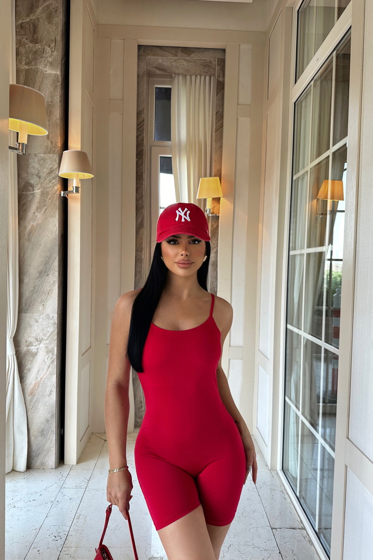 Kırmızı Askılı Toparlayıcı Tulum ATE6443 - EYYO