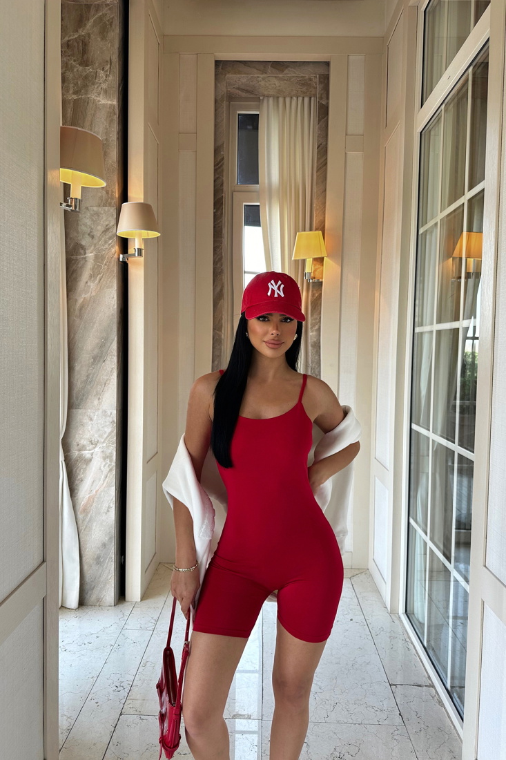 Kırmızı Askılı Toparlayıcı Tulum ATE6443 - EYYO