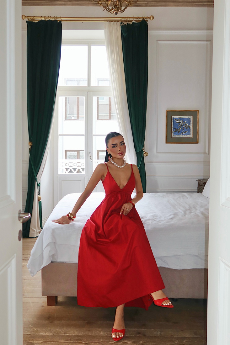 Kırmızı Askılı Uzun Elbise ATE-1375 - EYYO